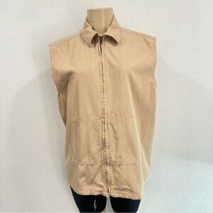 Marithe Francois Girbaud Designer Vest Khaki Tan Pockets Small